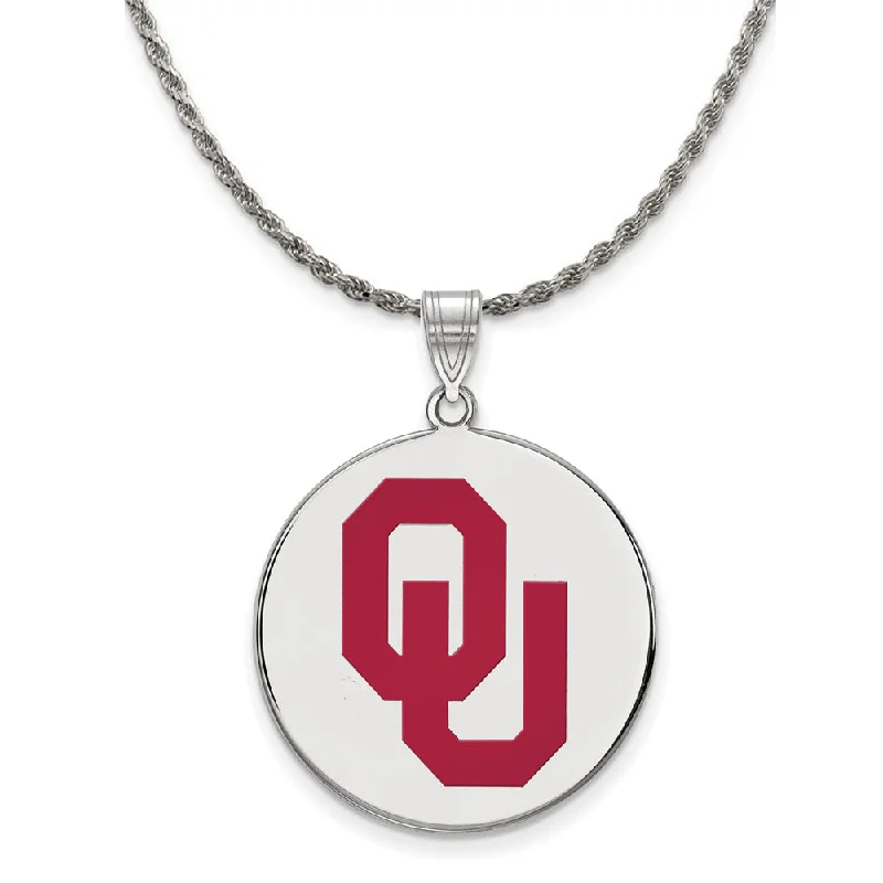 Sterling Silver U. of Oklahoma XL Enamel 'OU' Disc Necklace