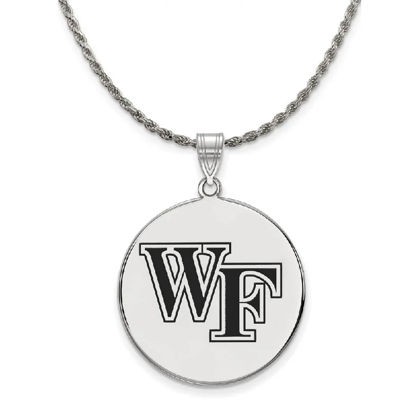 Sterling Silver Wake Forest U. XL Enamel 'WF' Disc Necklace