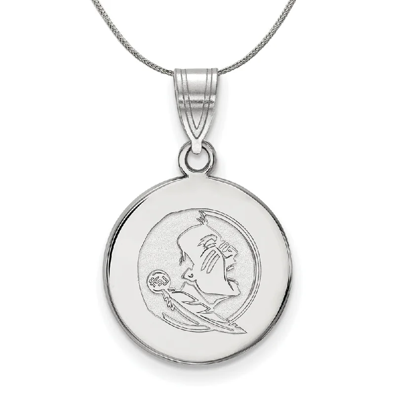 Sterling Silver Florida State Medium Disc Pendant Necklace