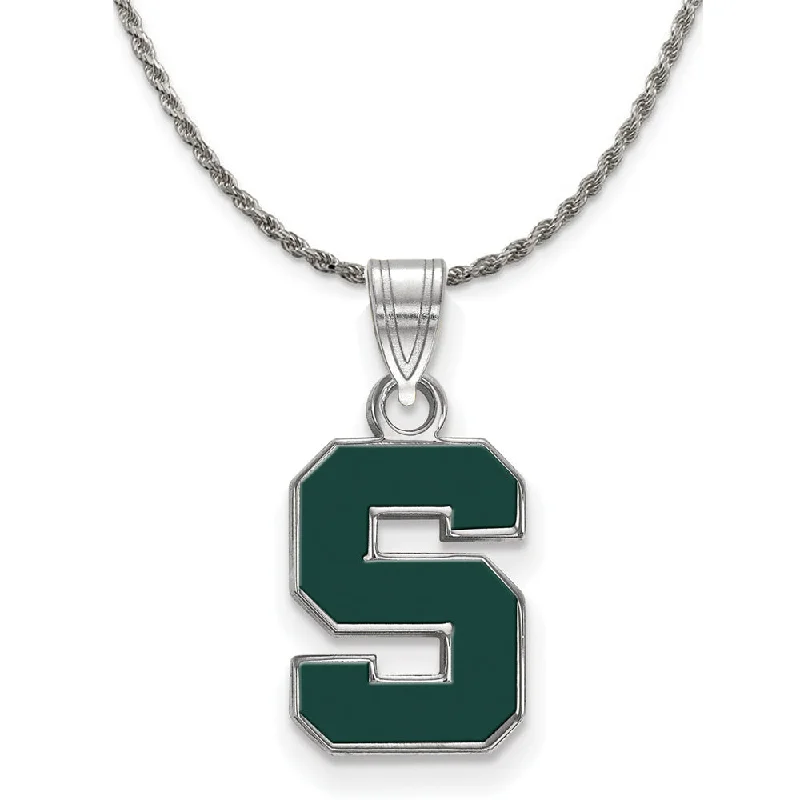 Sterling Silver Michigan State XL Enamel 'S' Necklace