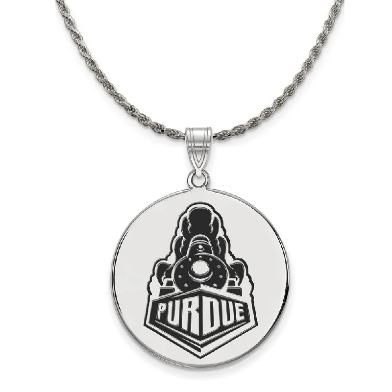 Sterling Silver Purdue XL Enamel Logo Disc Necklace