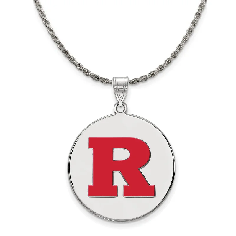 Sterling Silver Rutgers XL Enamel 'R' Disc Necklace