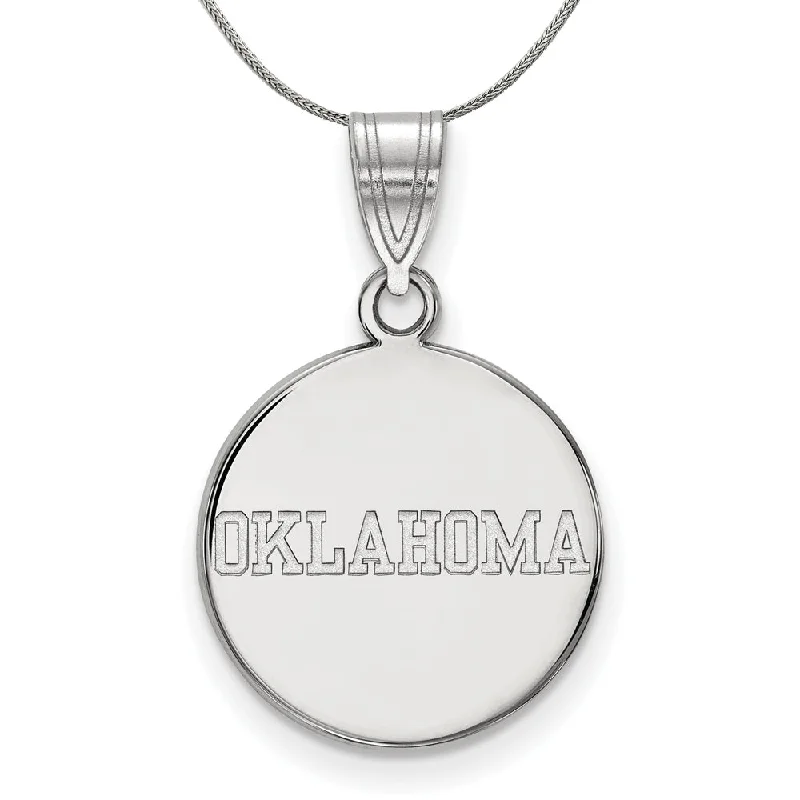 Sterling Silver U. of Oklahoma Medium Disc Pendant Necklace