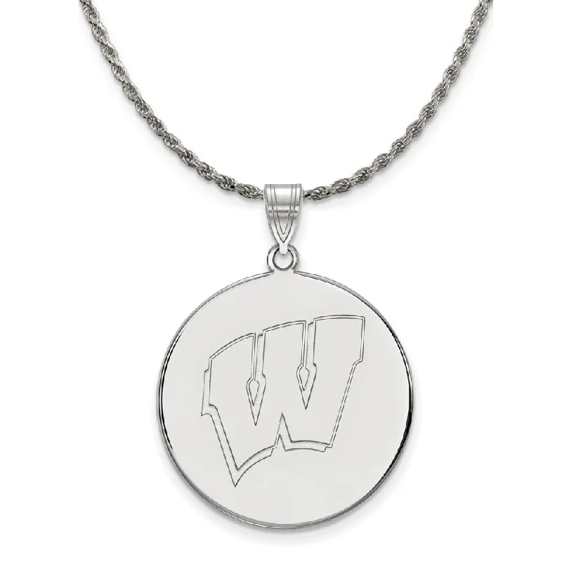 Sterling Silver U. of Wisconsin XL Initial W Disc Necklace