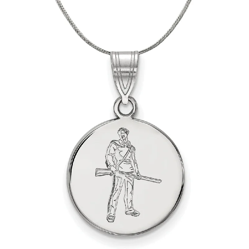 Sterling Silver West Virginia U. Medium Disc Pendant Necklace