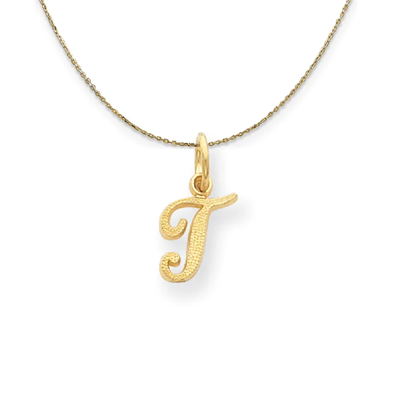 Sadie 14k Yellow Gold Satin Script Initial Necklace Letter T