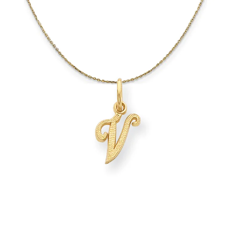 Sadie 14k Yellow Gold Satin Script Initial Necklace Letter V