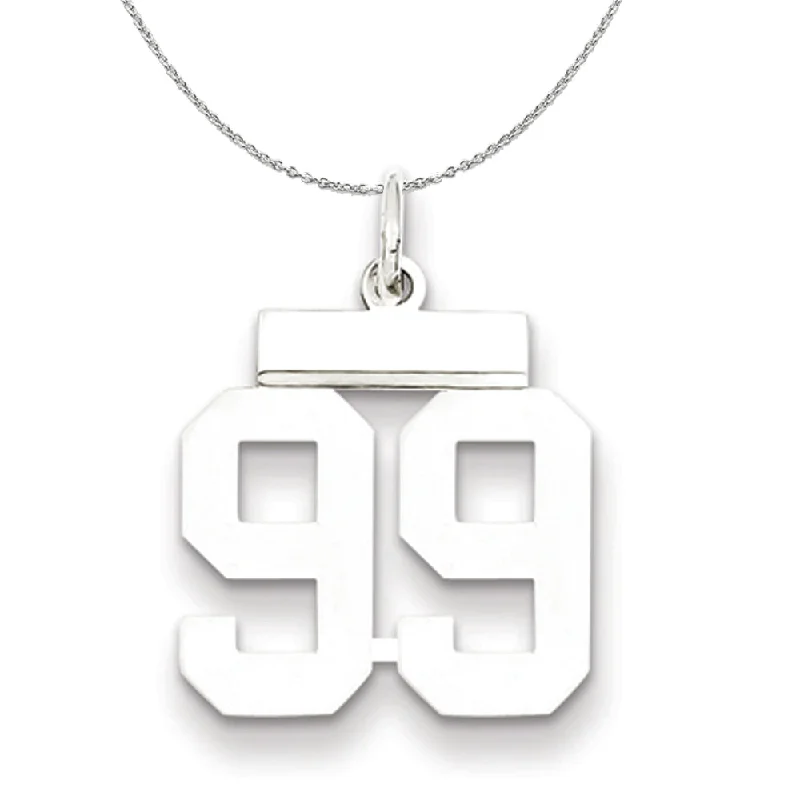 Silver, Athletic Collection, Small Polished Number 99 Necklace