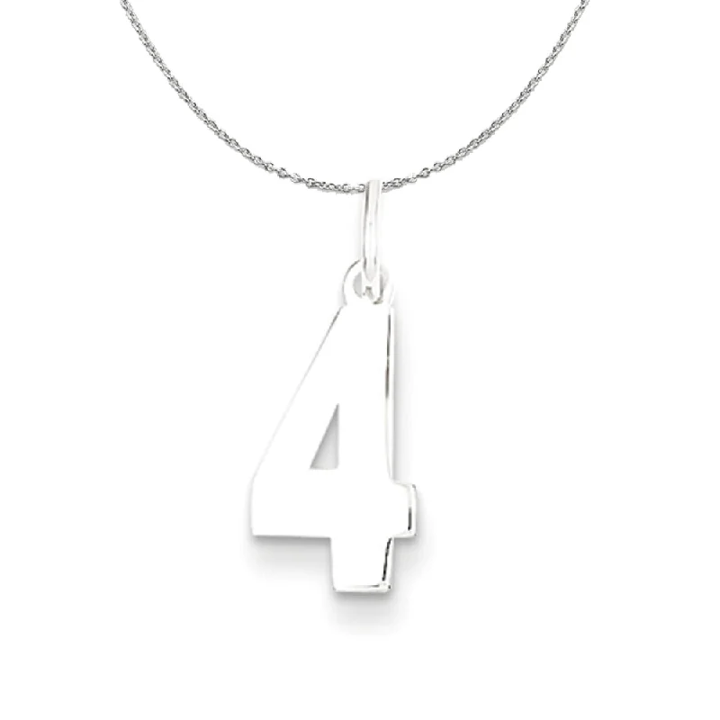 Sterling Silver, Athletic Collection Medium Polished Number 4 Necklace