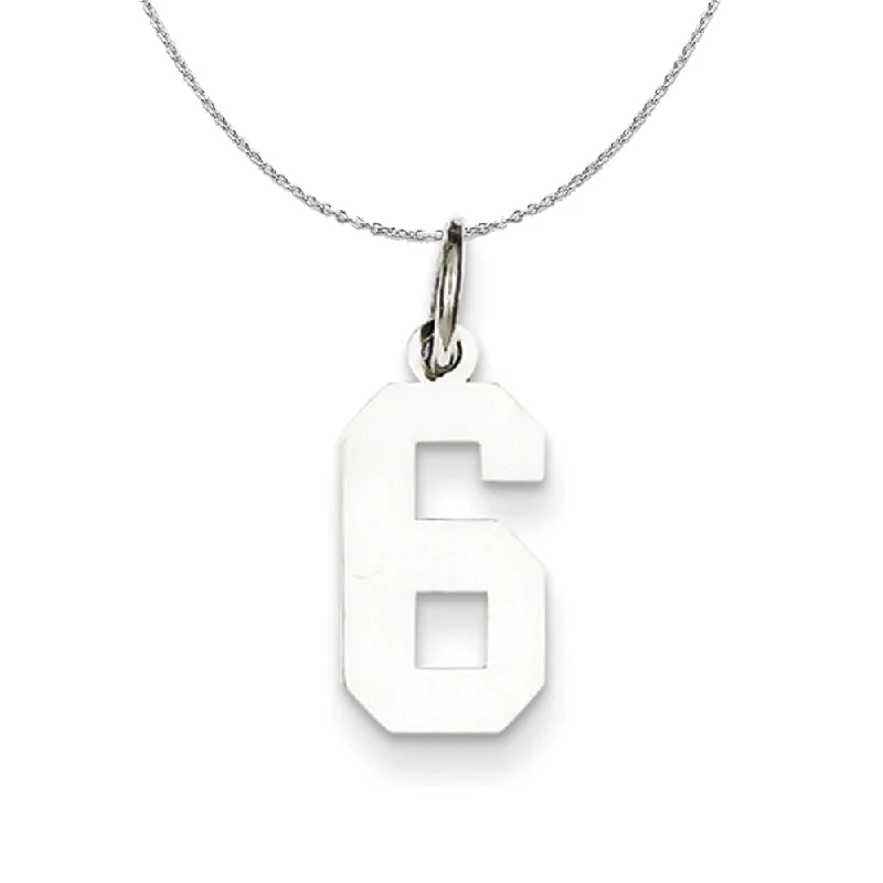 Sterling Silver, Athletic Collection Medium Polished Number 6 Necklace