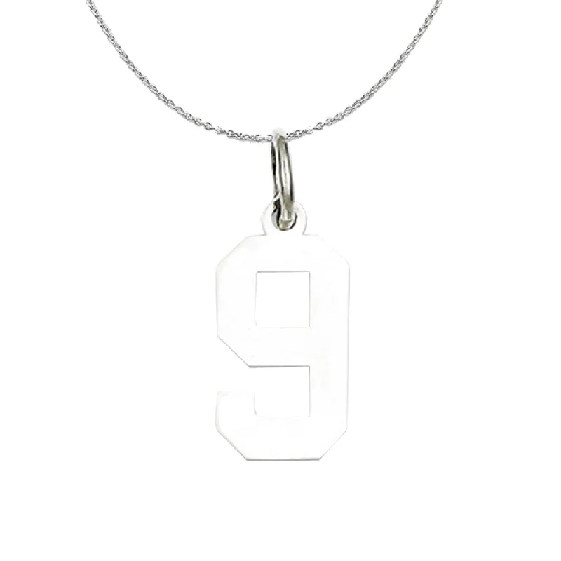 Sterling Silver, Athletic Collection Medium Polished Number 9 Necklace