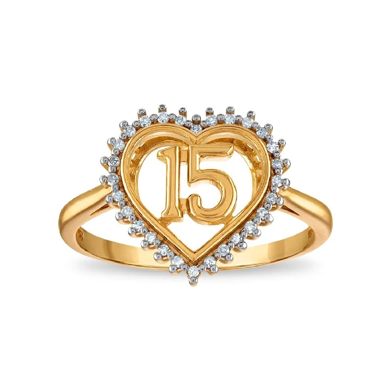 1/12 CTW Diamond Quinceanera Heart Ring in 10KT Yellow Gold