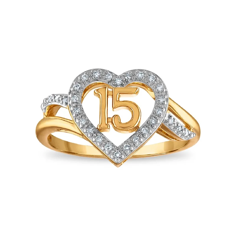 1/12 CTW Diamond Quinceanera Heart Ring in 10KT Yellow Gold