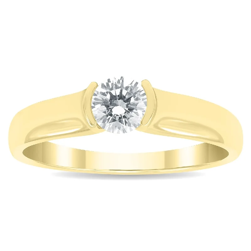 1/2 Carat Half Bezel Diamond Solitaire Ring in 10K Yellow Gold