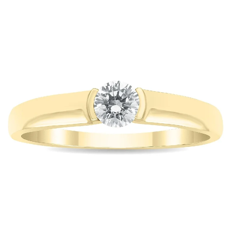 1/3 Carat Half Bezel Diamond Solitaire Ring in 10k Yellow Gold