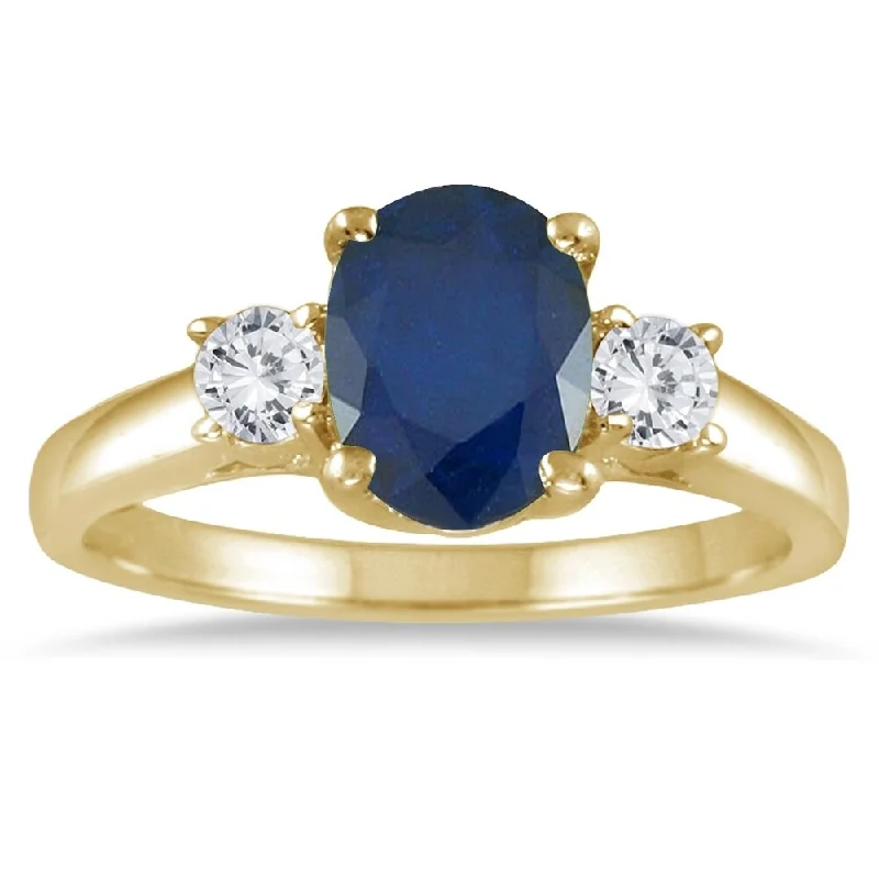 1.35 Carat Sapphire and Diamond Three Stone Ring in 14K Yellow Gold