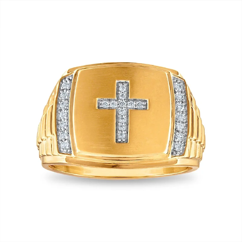 1/6 CTW Diamond Cross Ring in 10KT Yellow Gold