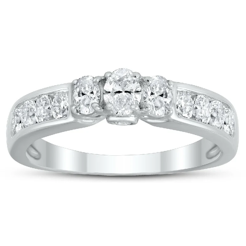 1 Carat TW Oval Diamond Three Stone Ring in 14K White Gold