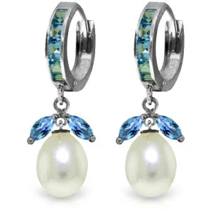 10.3 Carat 14K Solid White Gold Love Pearl Blue Topaz Pearl Earrings