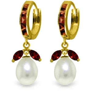 10.3 Carat 14K Solid Yellow Gold Majorca Garnet Pearl Earrings