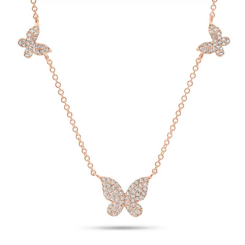 Pave Diamond Butterfly Trio Necklace