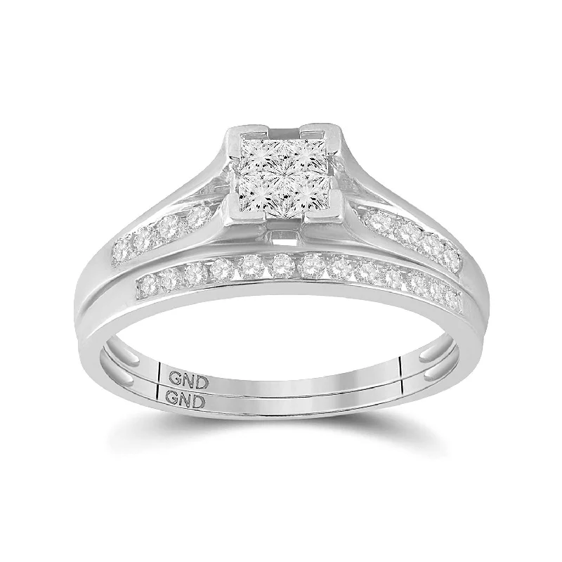 10kt White Gold Princess Diamond Bridal Wedding Ring Band Set 1/2 Cttw