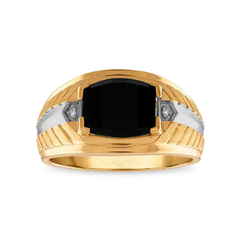 10X8MM Cushion Onyx and Diamond Fashion Nugget Ring in 10KT Yellow Gold