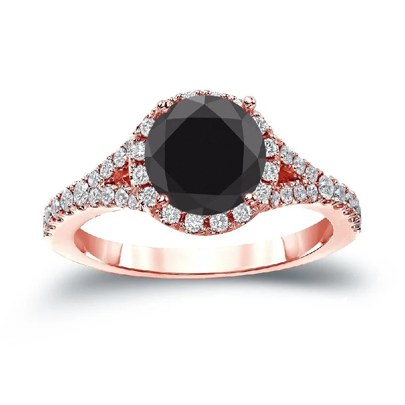 14k Gold Round 2ct TDW Black Diamond with Halo Engagement Ring by Auriya