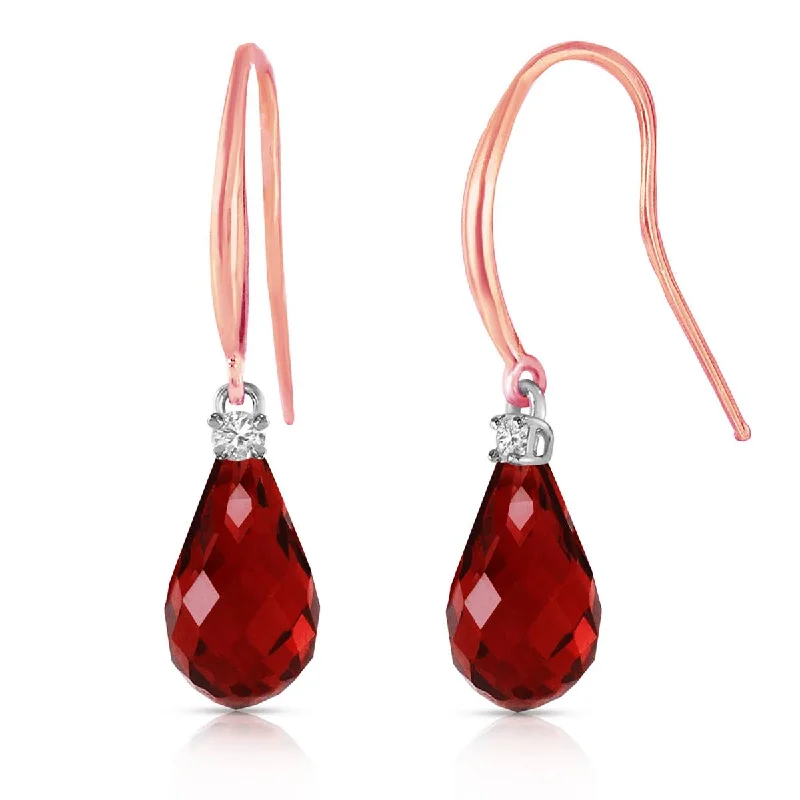 14K Solid Rose Gold Fish Hook Diamond & Garnet Earrings