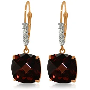 14K Solid Rose Gold Leverback Earrings Natural Diamond & Garnet Certified