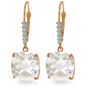 14K Solid Rose Gold Leverback Earrings Natural Diamond & Rose Topaz Jewelry