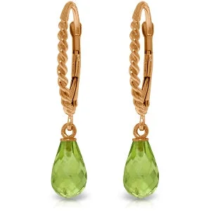 14K Solid Rose Gold Leverback Earrings w/ Briolette Peridots