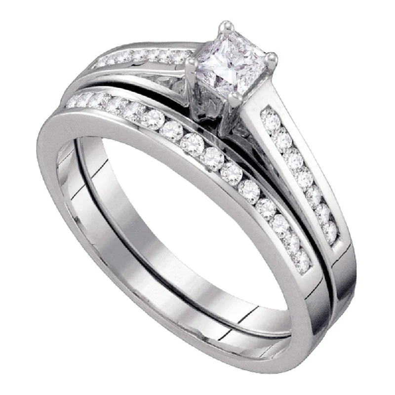 14kt White Gold Princess Diamond Bridal Wedding Ring Band Set 1/2 Cttw