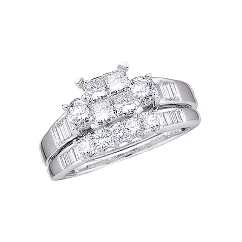 14kt White Gold Princess Diamond Bridal Wedding Ring Band Set 1 Cttw Size 8