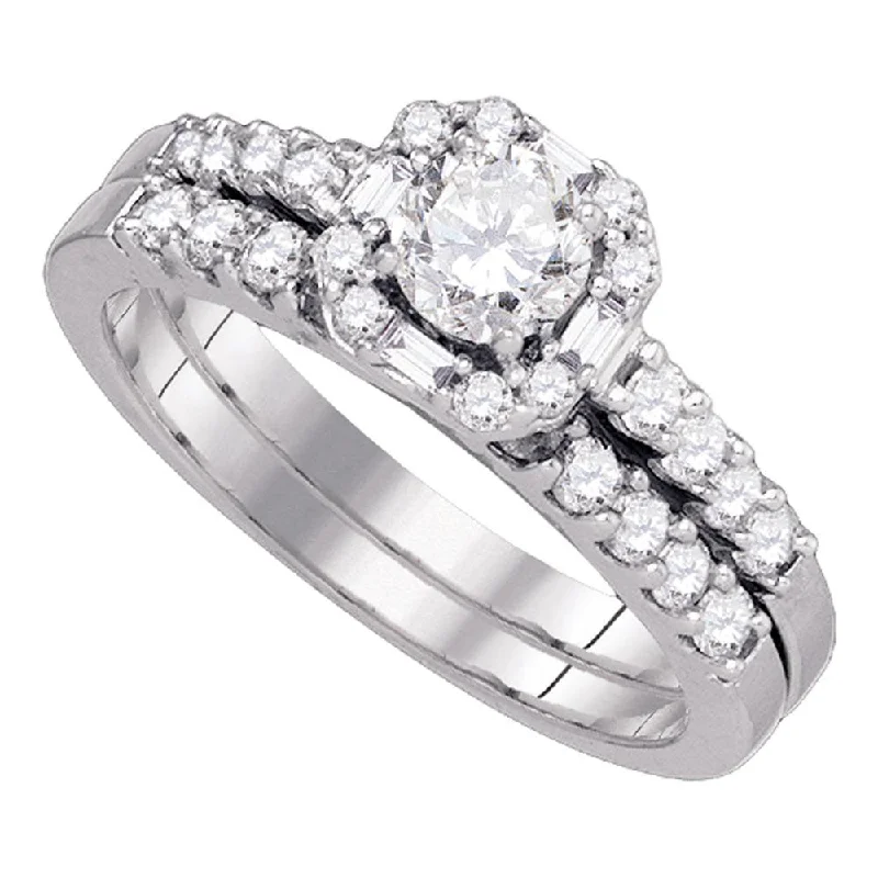 14kt White Gold Round Diamond Bridal Wedding Ring Band Set 1 Cttw