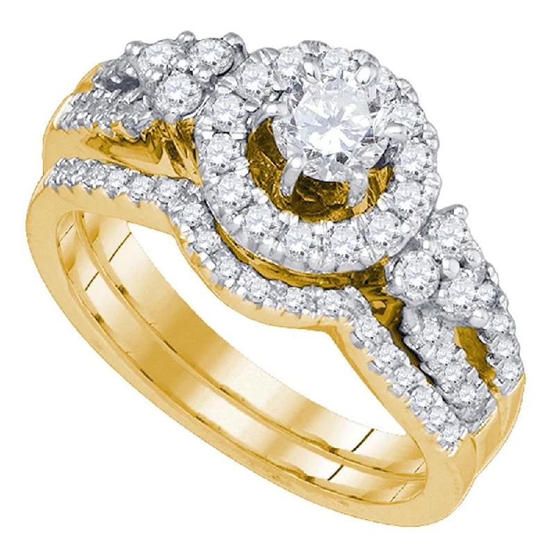 14kt Yellow Gold Round Diamond Bridal Wedding Ring Band Set 1 Cttw