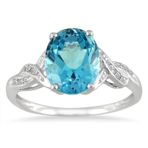 2.30 Carat Oval Blue Topaz and Diamond Ring in 10K White Gold