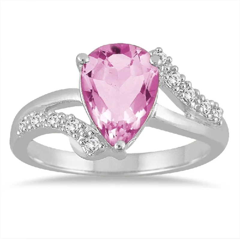 2 Carat Pear Shape Pink Topaz and Diamond Ring in 10K White Gold