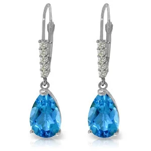 3.15 Carat 14K Solid White Gold Happy Heart Blue Topaz Diamond Earrings