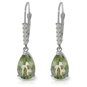 3.15 Carat 14K Solid White Gold Leverback Earrings Diamond Green Amethyst