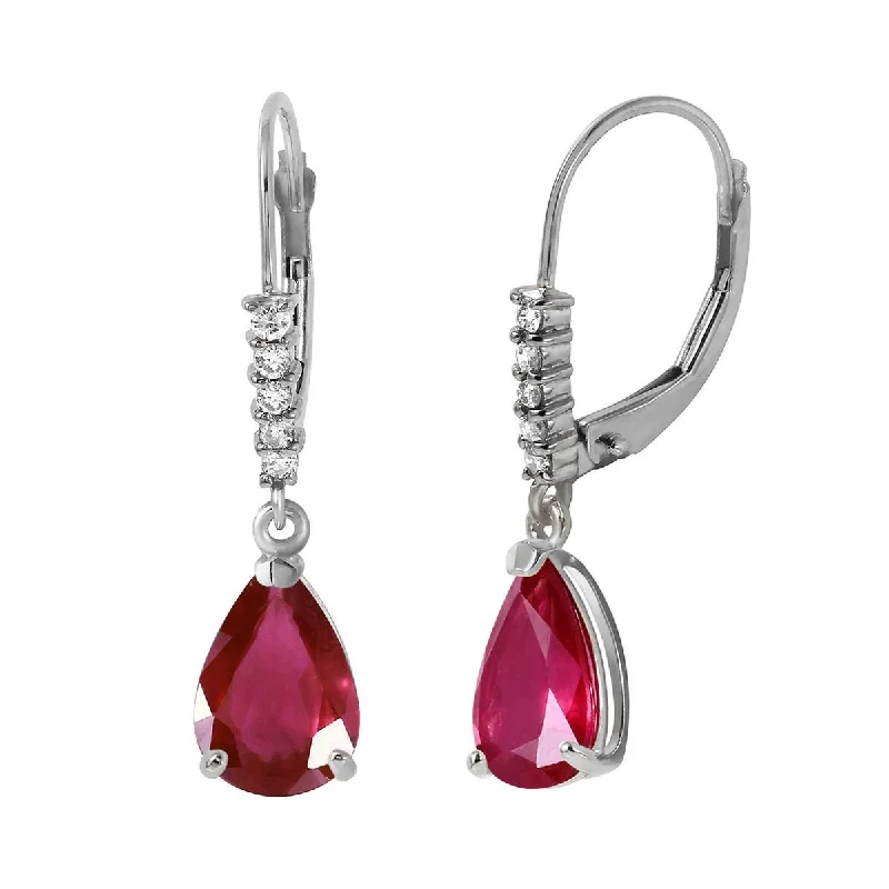 3.15 Carat 14K Solid White Gold Travel Light Ruby Diamond Earrings