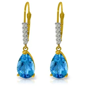 3.15 Carat 14K Solid Yellow Gold Violeta Blue Topaz Diamond Earrings