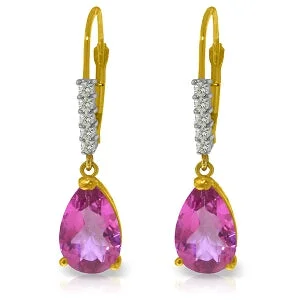 3.15 Carat 14K Solid Yellow Gold Violeta Pink Topaz Diamond Earrings