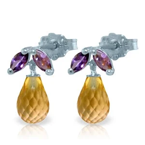 3.4 Carat 14K Solid White Gold Stud Earrings Amethyst Citrine