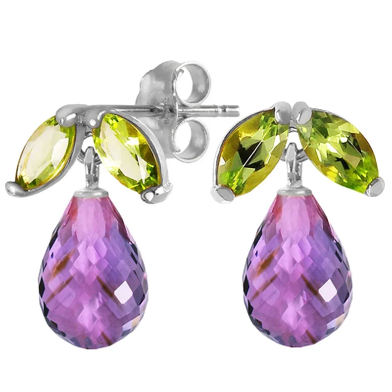 3.4 Carat 14K Solid White Gold Stud Earrings Peridot Amethyst