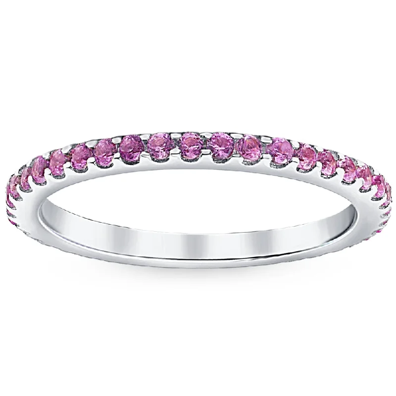 3/4Ct Pink Sapphire Stackable Ring Wedding Band 10k White Gold