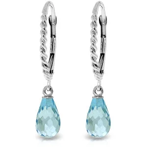 3 Carat 14K Solid White Gold Leverback Earrings Briolette Blue Topaz