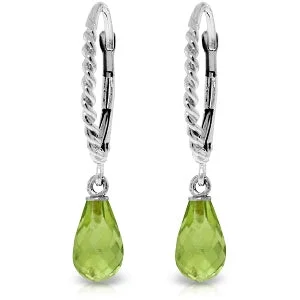 3 Carat 14K Solid White Gold Leverback Earrings Briolette Peridot