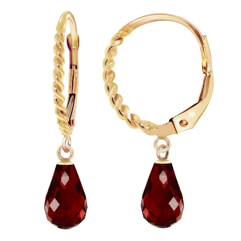 3 Carat 14K Solid Yellow Gold Leverback Earrings Briolette Garnet