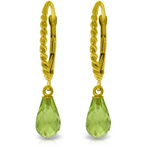 3 Carat 14K Solid Yellow Gold Leverback Earrings Briolette Peridot